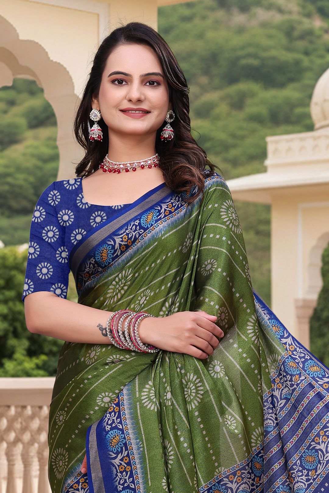 Green Mal Cotton Printed Saree For Women - VARNAVI