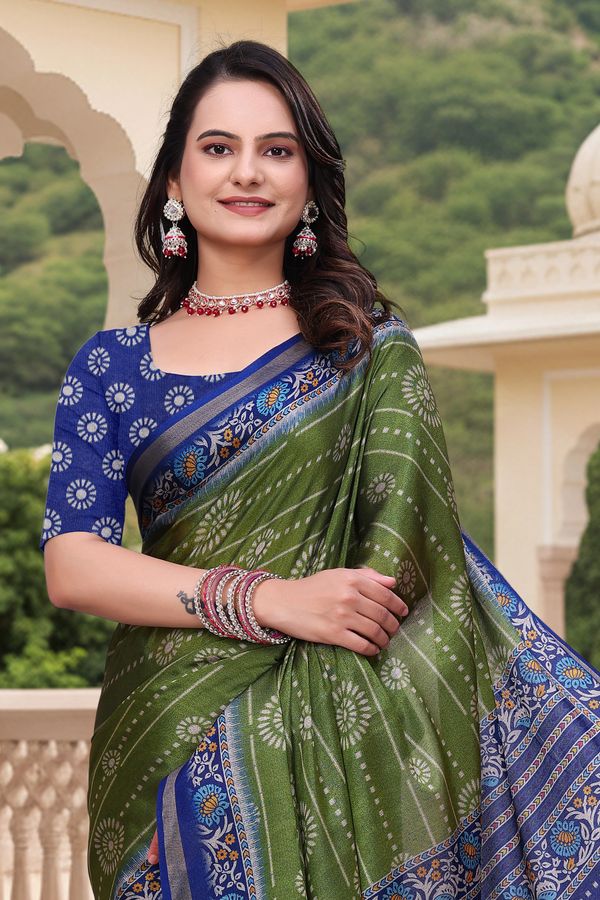 Green Mal Cotton Printed Saree For Women - VARNAVI
