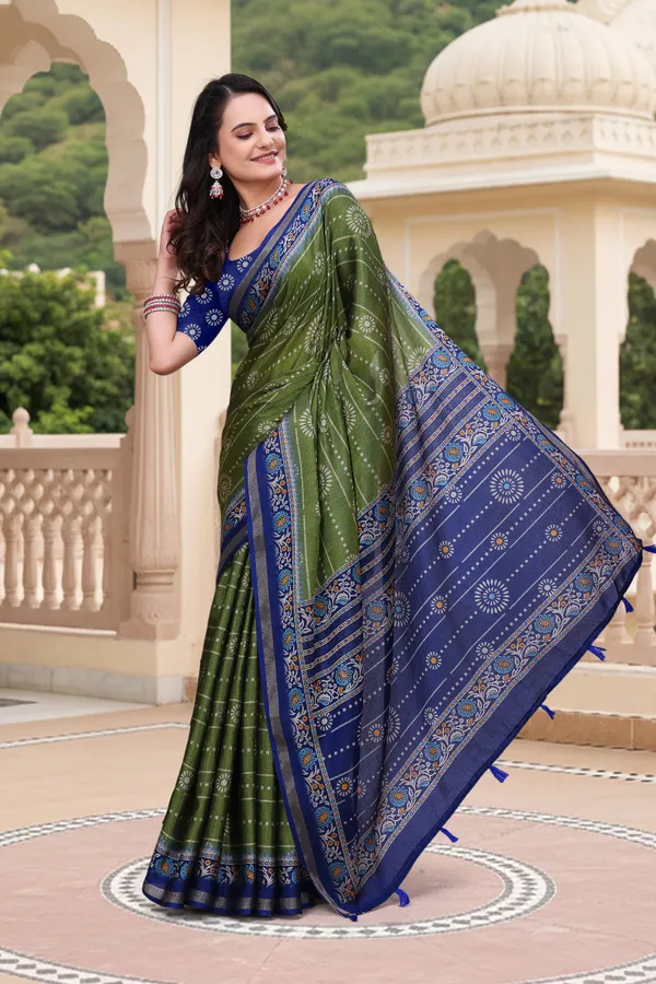 Green Mal Cotton Printed Saree For Women - VARNAVI
