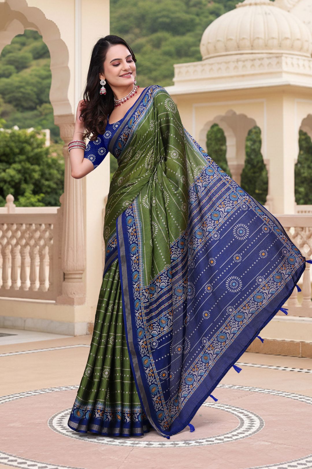 Green Mal Cotton Printed Saree For Women - VARNAVI
