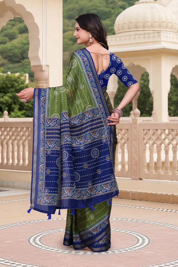Green Mal Cotton Printed Saree For Women - VARNAVI