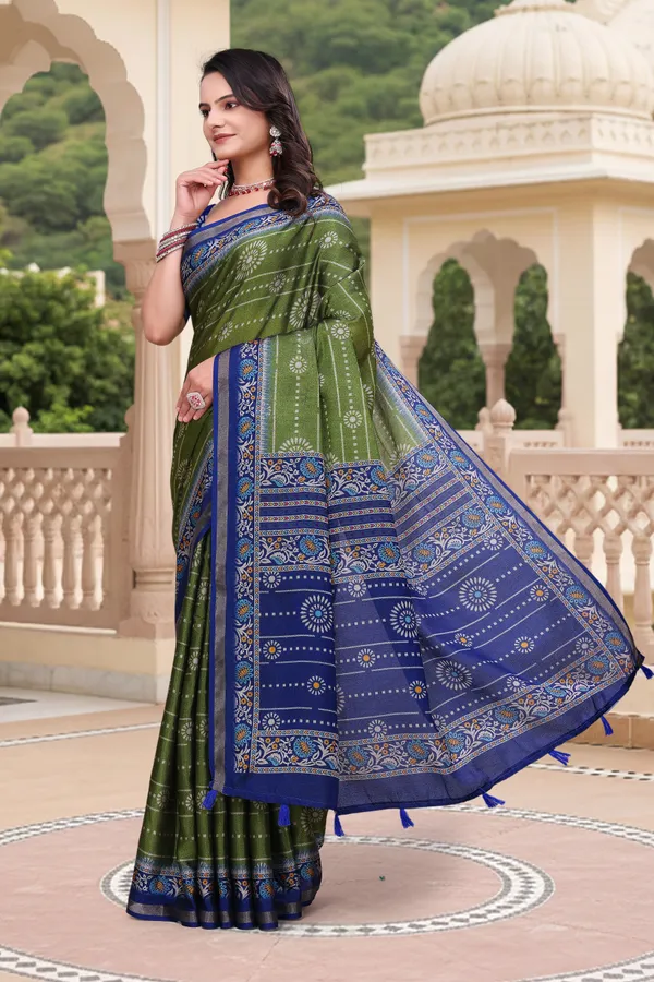 Green Mal Cotton Printed Saree For Women - VARNAVI