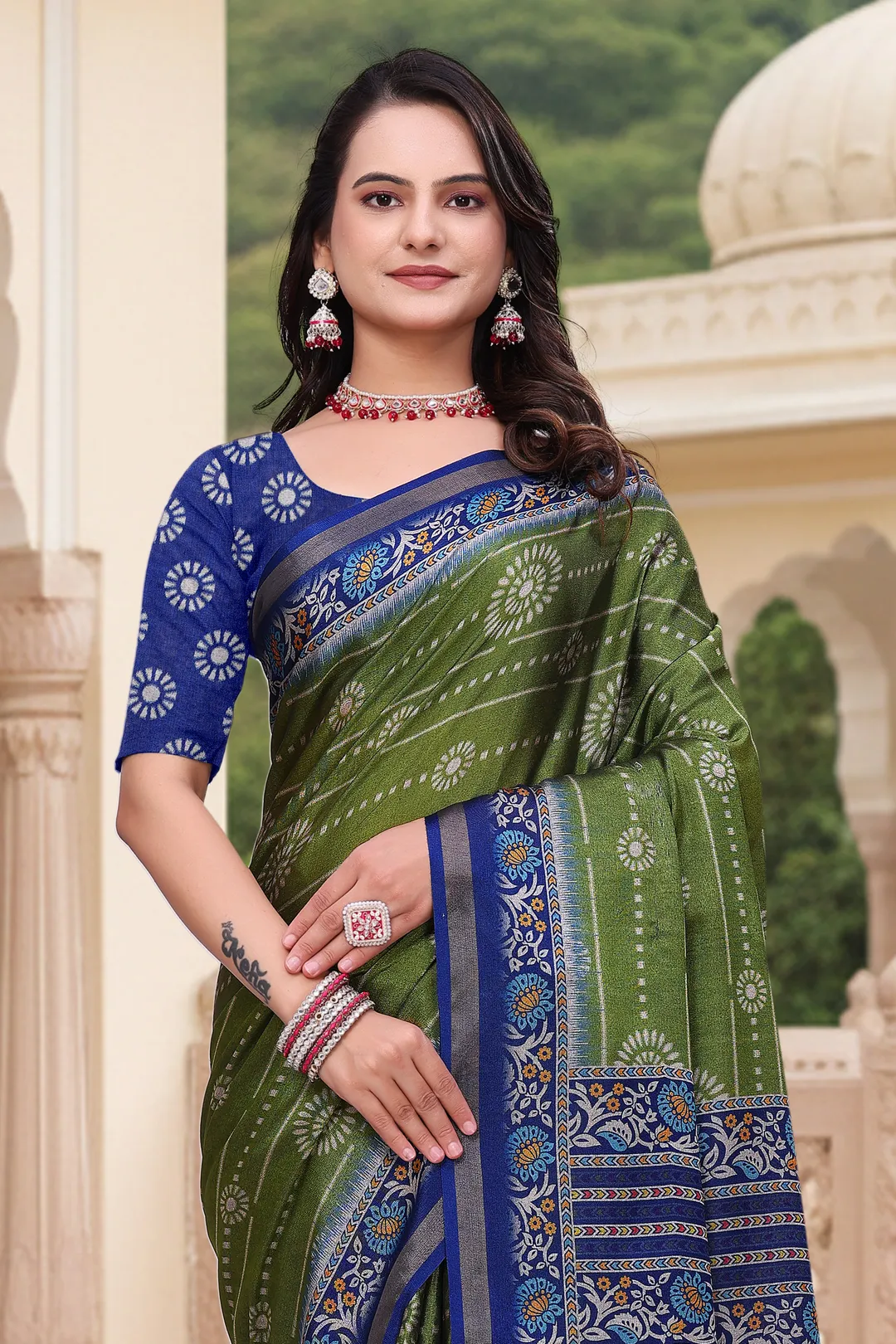 Green Mal Cotton Printed Saree For Women - VARNAVI