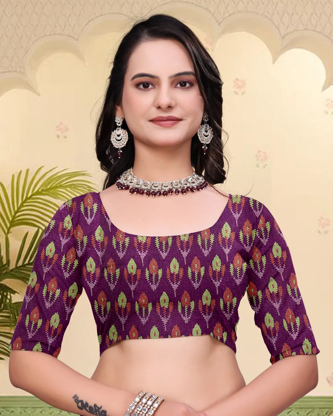 Purple Mal Cotton Patterned Saree with Blouse - VARNAVI