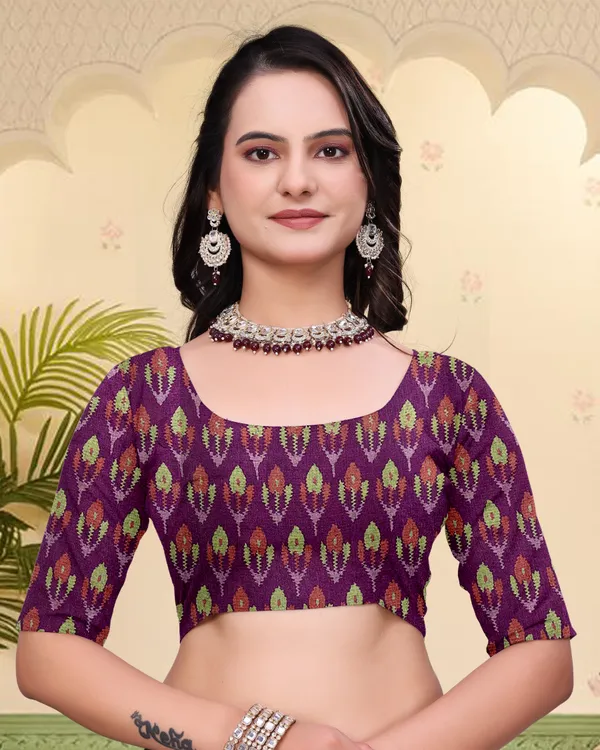 Purple Mal Cotton Patterned Saree with Blouse - VARNAVI