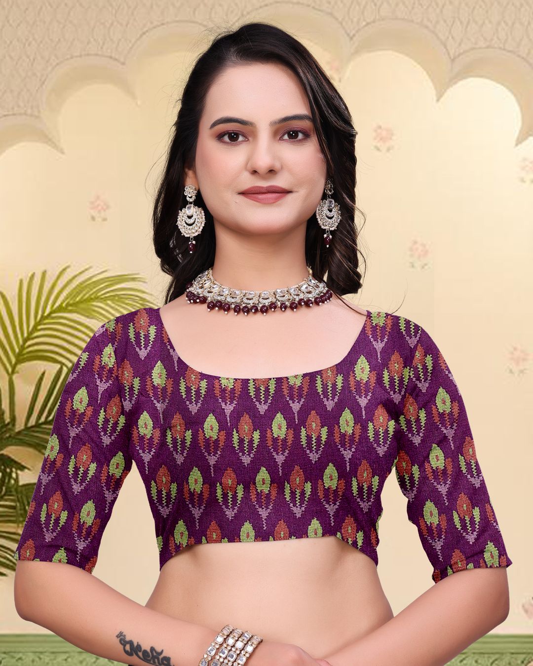 Purple Mal Cotton Patterned Saree with Blouse - VARNAVI