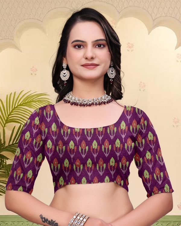Purple Mal Cotton Patterned Saree with Blouse - VARNAVI