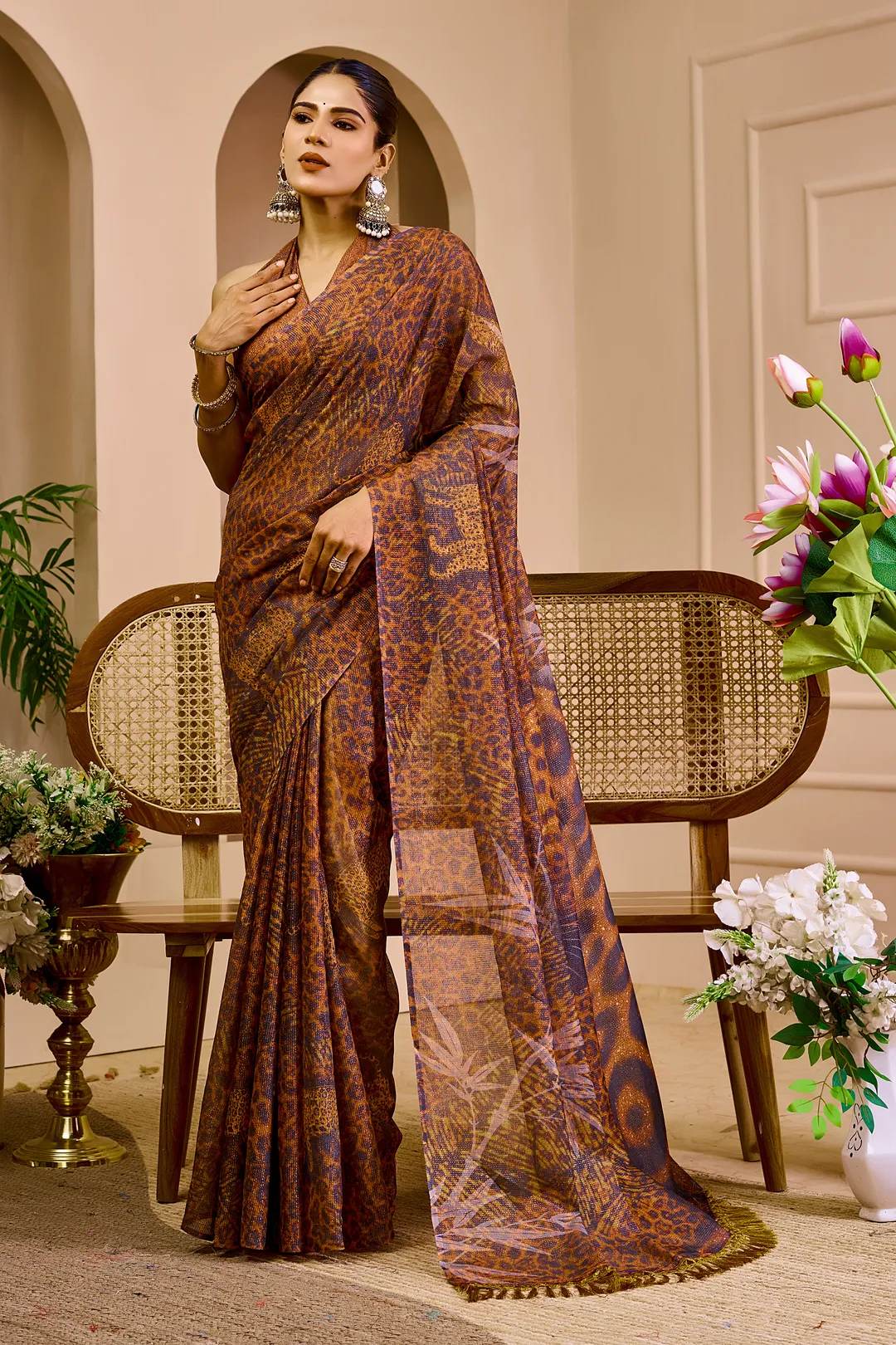 Floral Tissue Handloom Cotton Saree With Zari - Varnavi