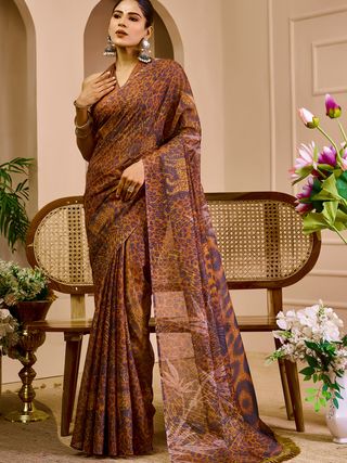 Floral Tissue Handloom Cotton Saree With Zari - Varnavi