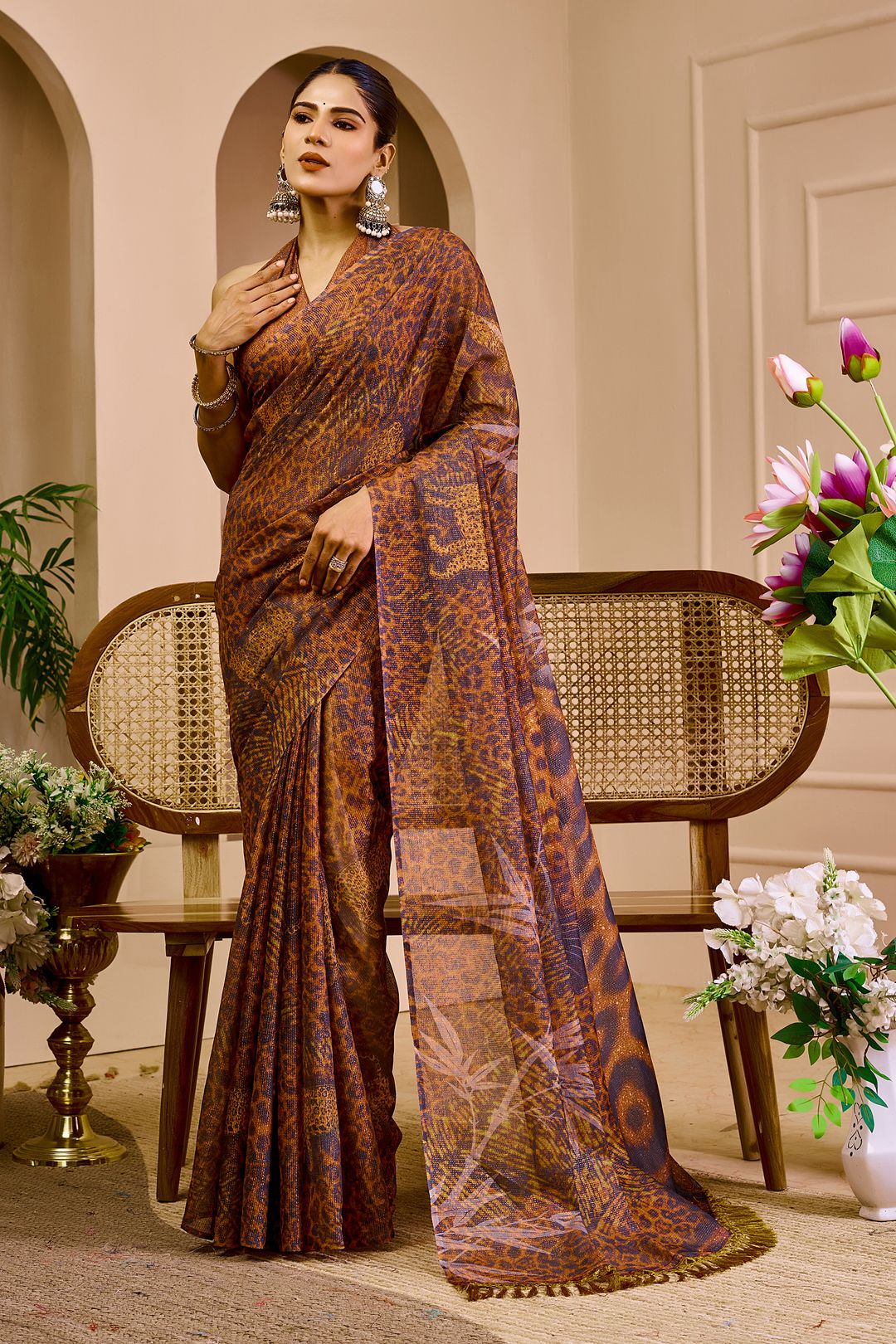 Floral Tissue Handloom Cotton Saree With Zari - Varnavi