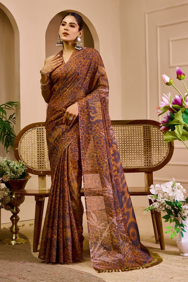 Floral Tissue Handloom Cotton Saree With Zari - Varnavi