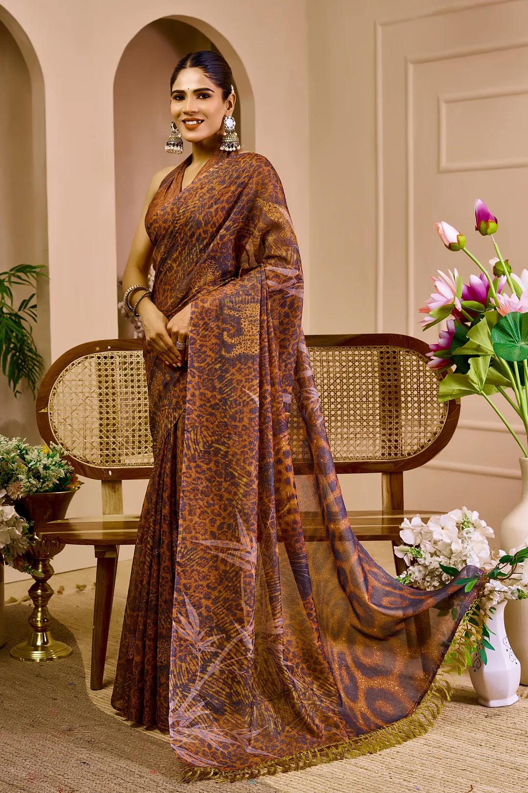 Floral Tissue Handloom Cotton Saree With Zari - Varnavi