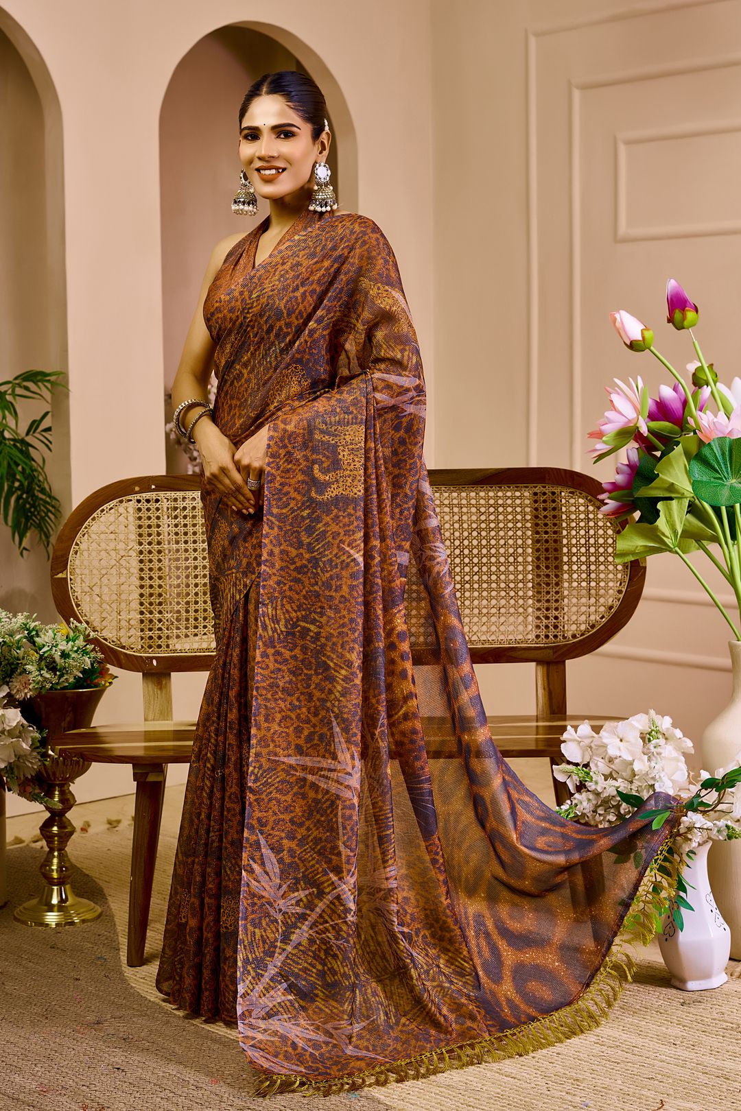 Floral Tissue Handloom Cotton Saree With Zari - Varnavi