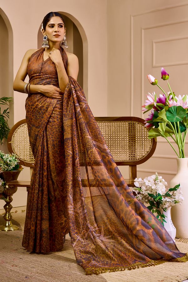 Floral Tissue Handloom Cotton Saree With Zari - Varnavi