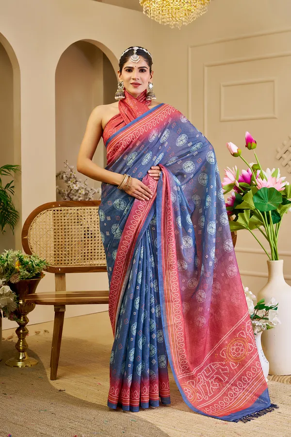 Blue Tissue Handloom Cotton Saree With Zari | Varnavi's
