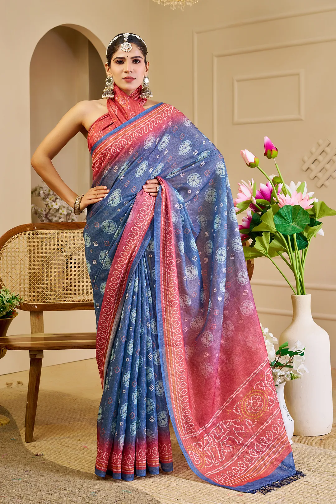 Blue Tissue Handloom Cotton Saree With Zari | Varnavi's