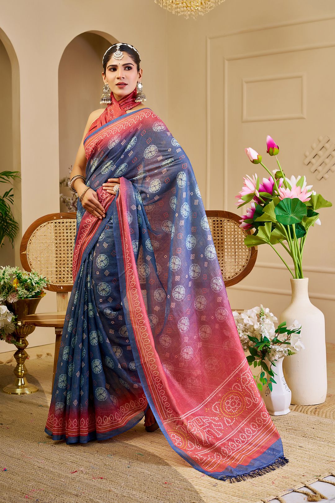 Blue Tissue Handloom Cotton Saree With Zari | Varnavi's