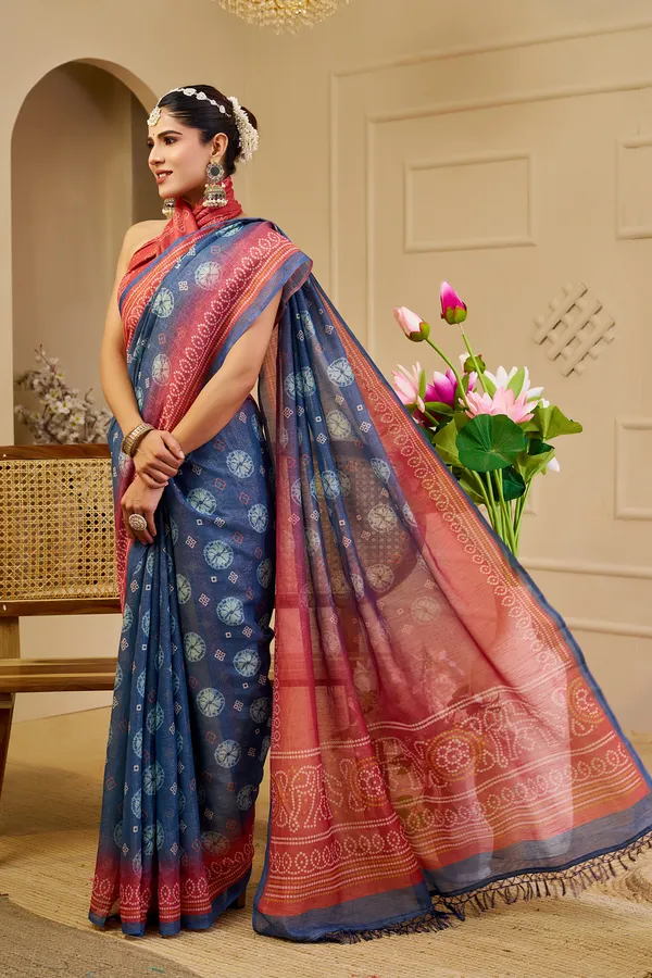 Blue Tissue Handloom Cotton Saree With Zari | Varnavi's