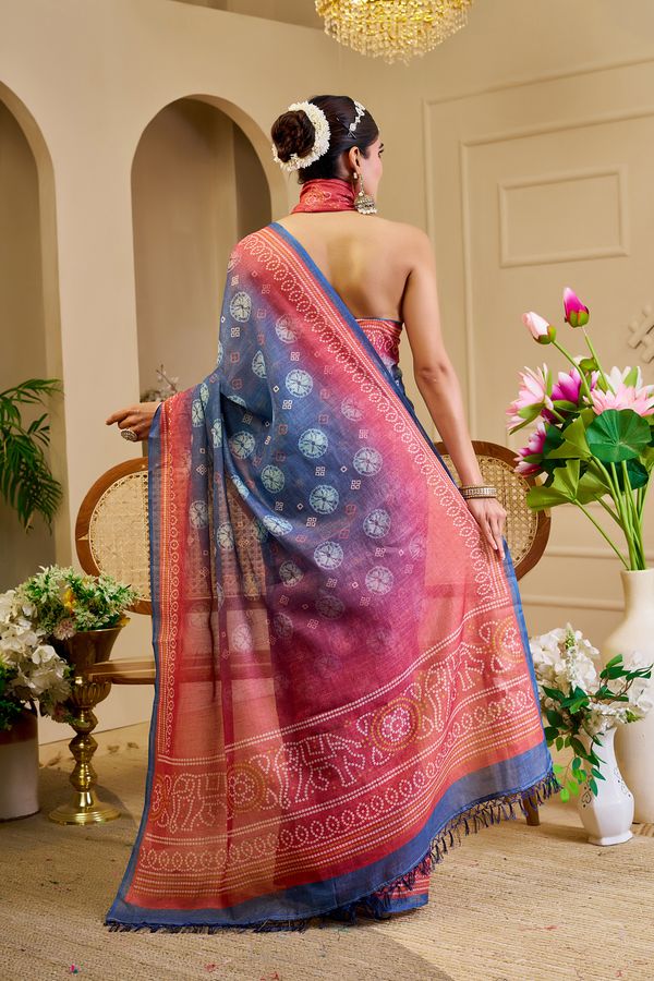 Blue Tissue Handloom Cotton Saree With Zari | Varnavi's