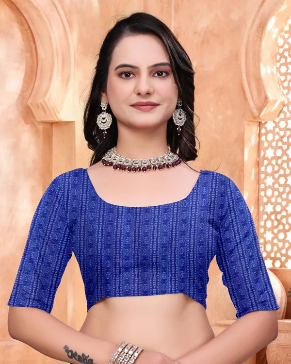 Navy Blue Mal Cotton Floral Saree With Blouse - VARNAVI