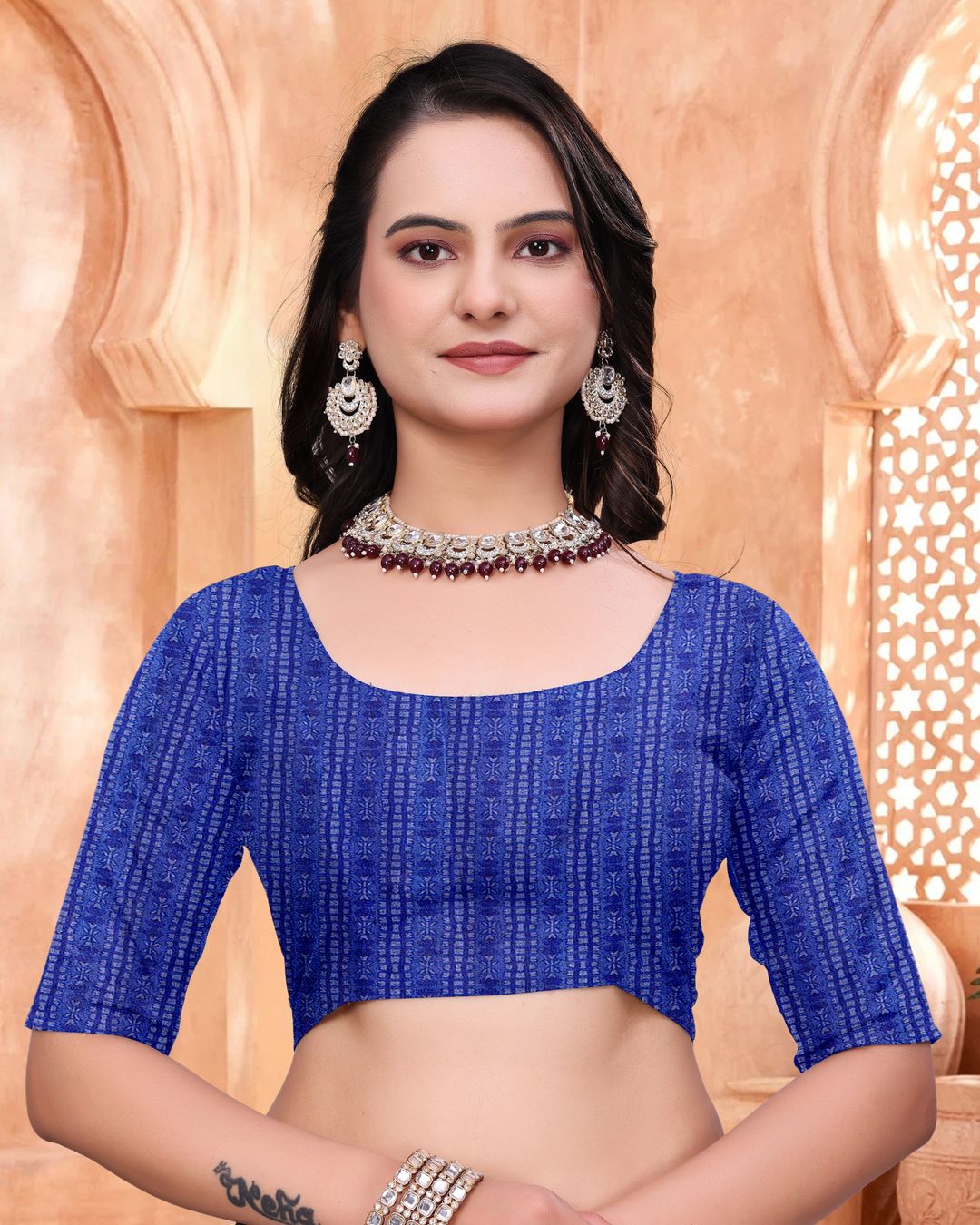 Navy Blue Mal Cotton Floral Saree With Blouse - VARNAVI