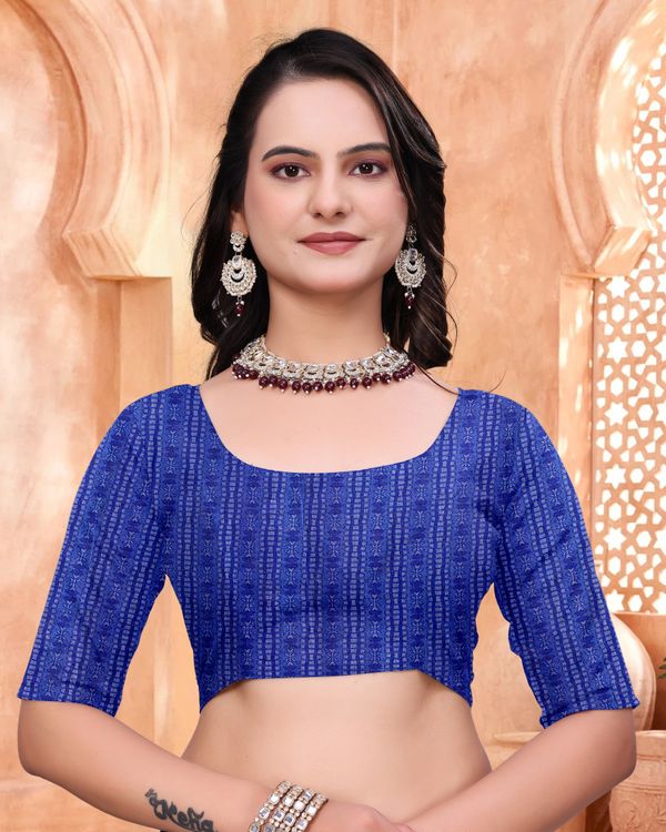 Navy Blue Mal Cotton Floral Saree With Blouse - VARNAVI