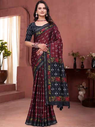 Maroon Mal Cotton Ethnic Saree With Blouse from VARNAVI