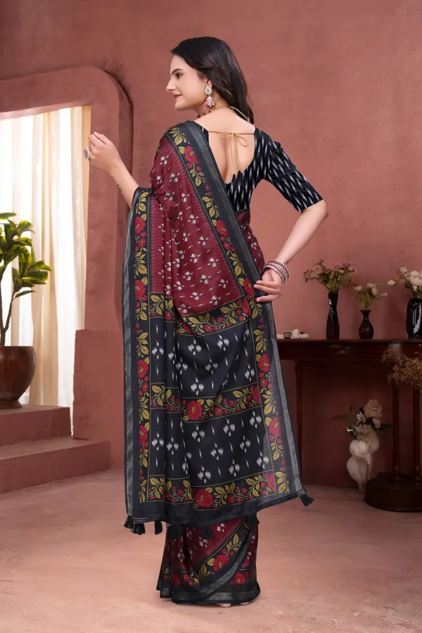Maroon Mal Cotton Ethnic Saree With Blouse from VARNAVI