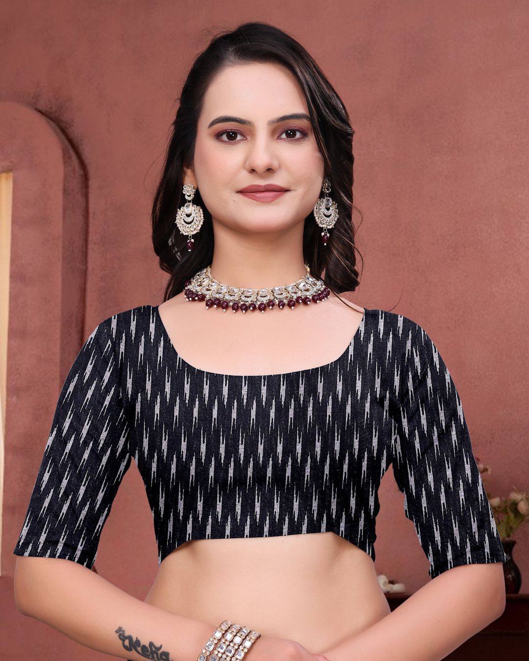 Maroon Mal Cotton Ethnic Saree With Blouse from VARNAVI