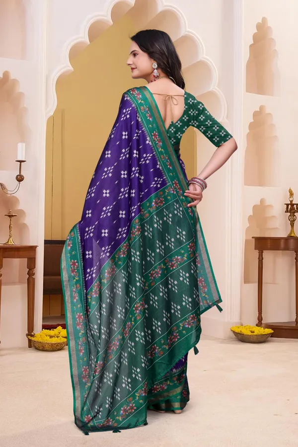 Purple Mal Cotton Patterned Saree With Blouse - VARNAVI