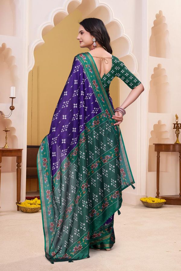 Purple Mal Cotton Patterned Saree With Blouse - VARNAVI