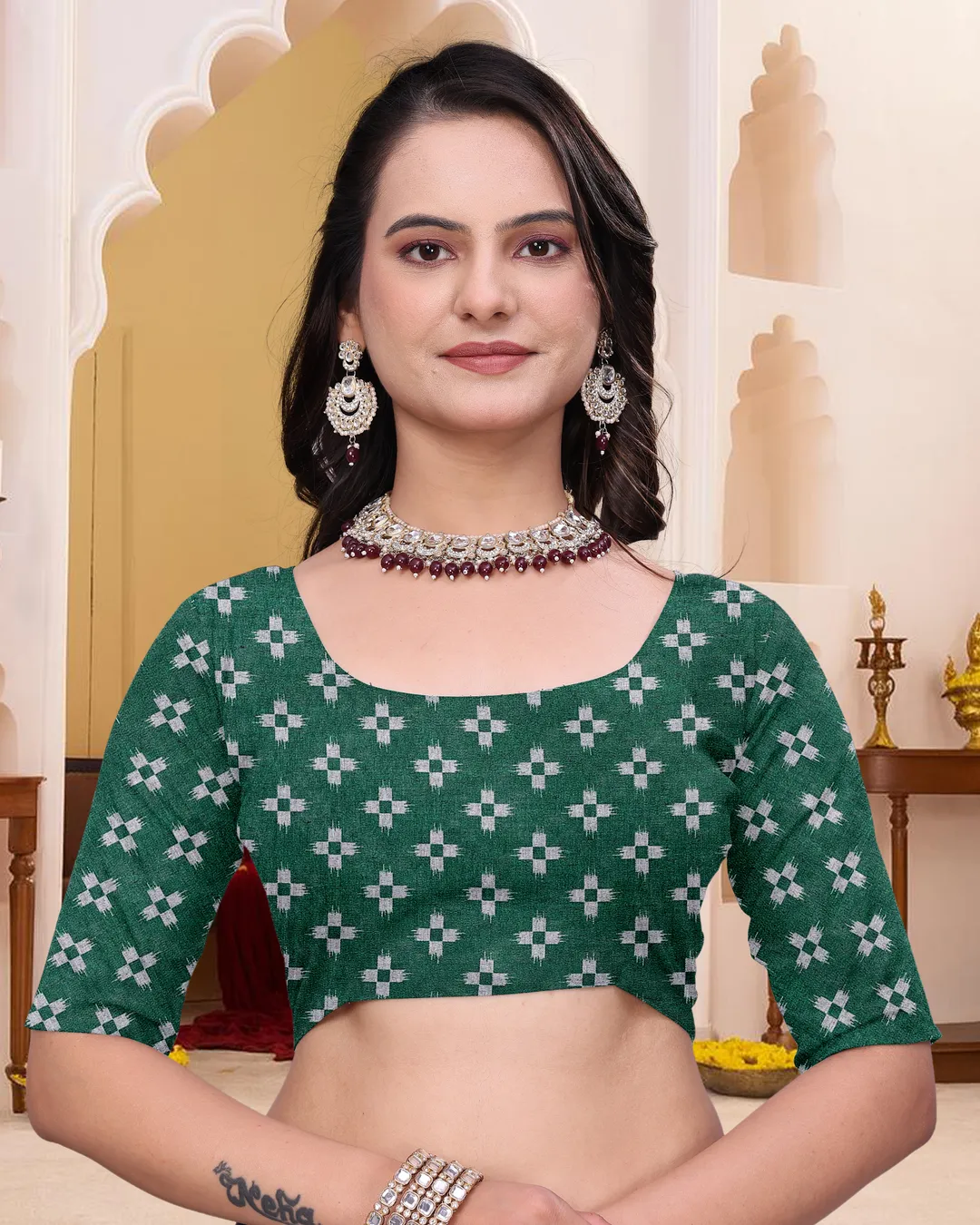 Purple Mal Cotton Patterned Saree With Blouse - VARNAVI