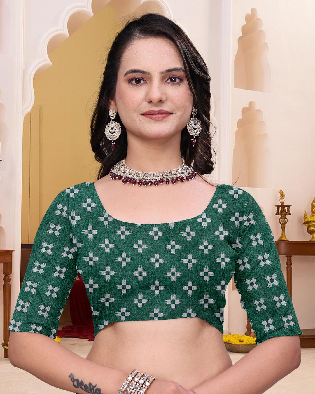 Purple Mal Cotton Patterned Saree With Blouse - VARNAVI