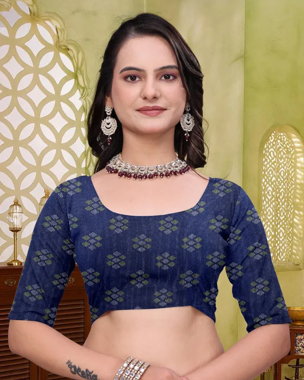 Navy Blue Mal Cotton Woven Saree With Blouse - VARNAVI