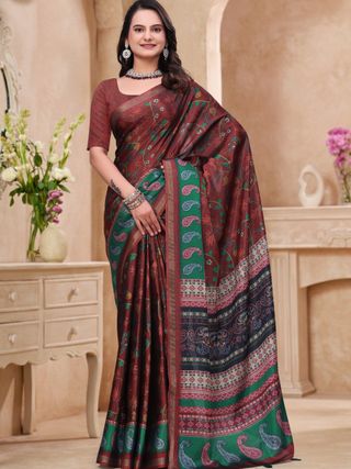 Maroon Floral Printed Mul Cotton Saree for Women Online