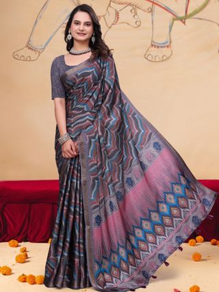 Multicolor Wave Print Mal Cotton Saree with Designer Pallu