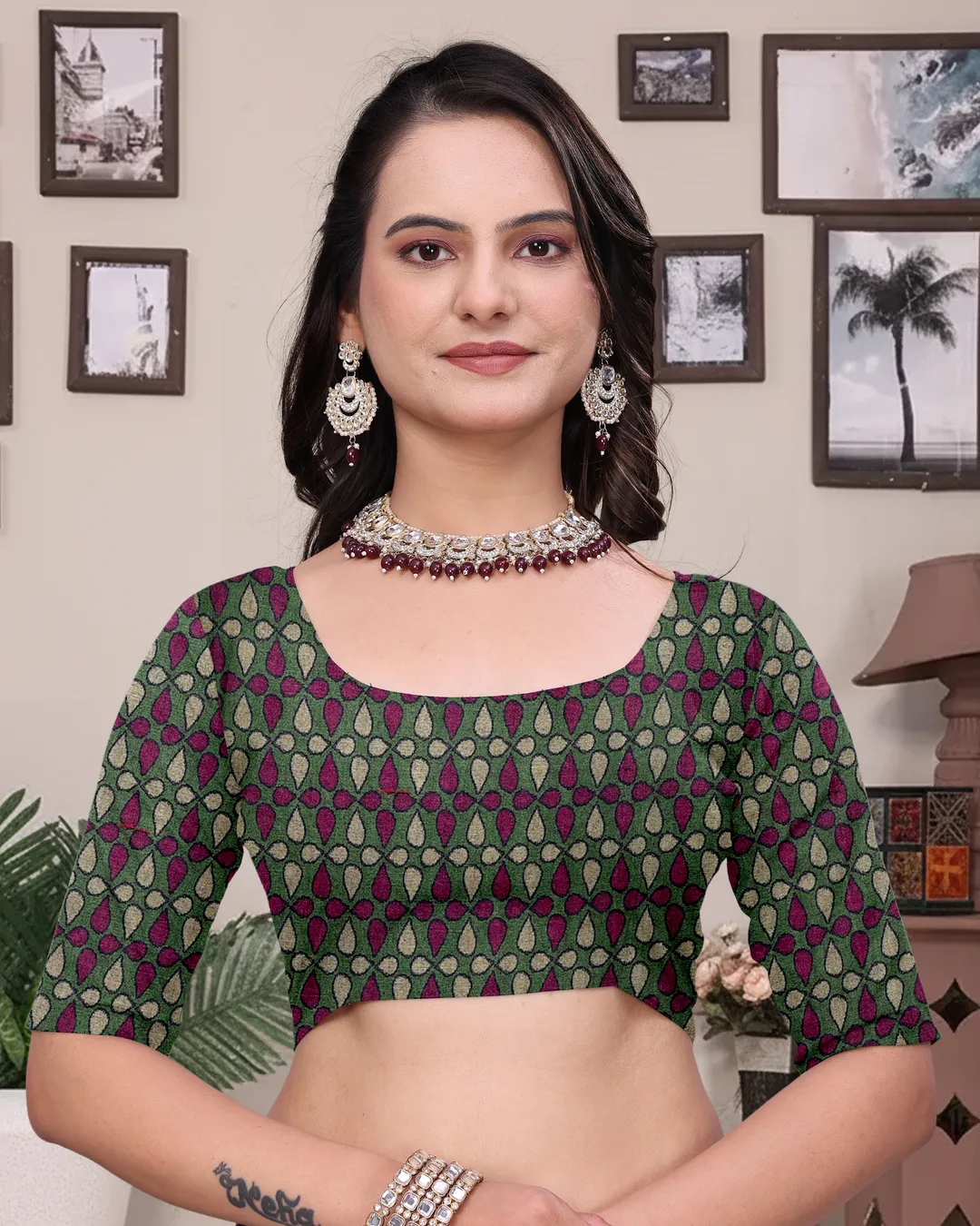 Buy Green Modal Cotton Saree with Geometric Designer Border