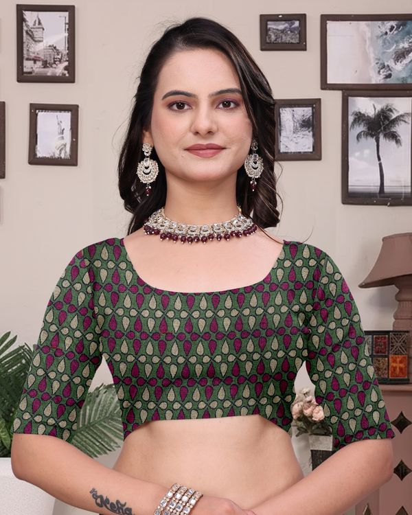 Buy Green Modal Cotton Saree with Geometric Designer Border
