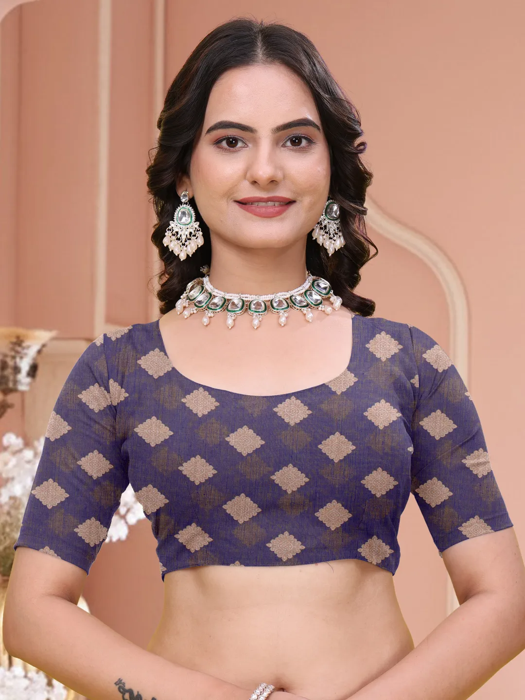 Lavender Floral Linen Cotton Saree with Blouse Online