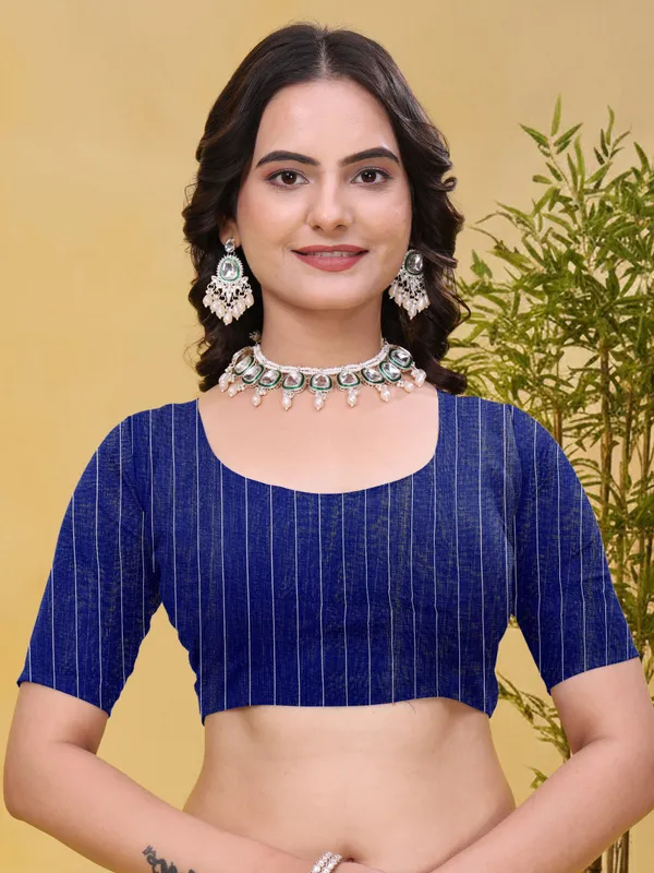 Blue Green Linen Cotton Saree with Checks and Printed Pallu