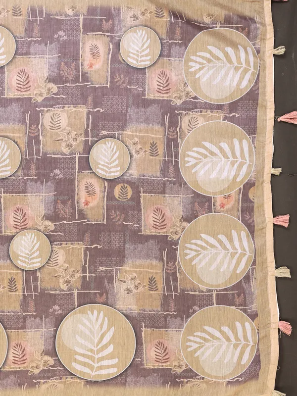 Buy Beige Floral Chanderi Cotton Saree with Printed Borders