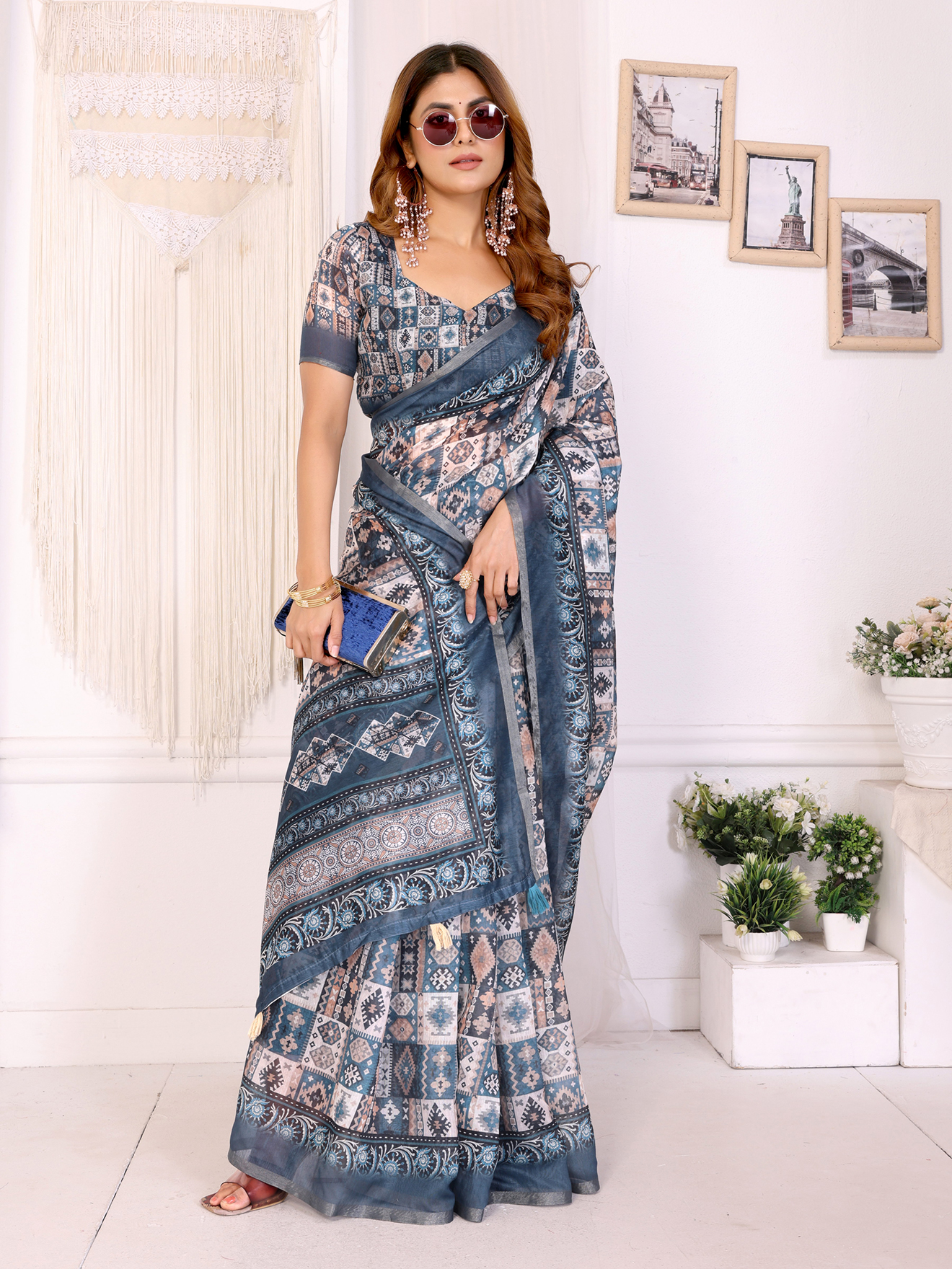 Ivory chanderi saree