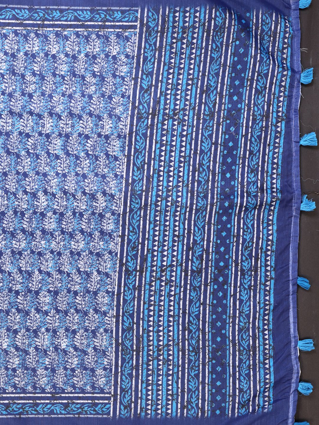 Pure Indigo Chanderi Cotton Saree with Floral Print Borders