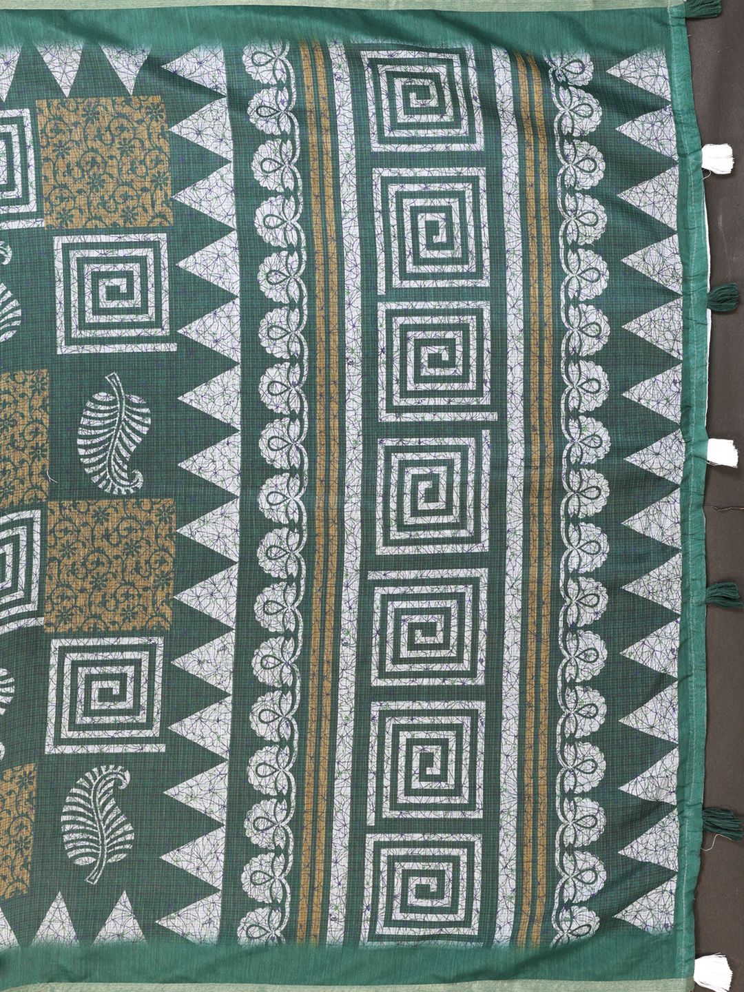 Forest Green Chanderi Cotton Geometric Print Saree | Women