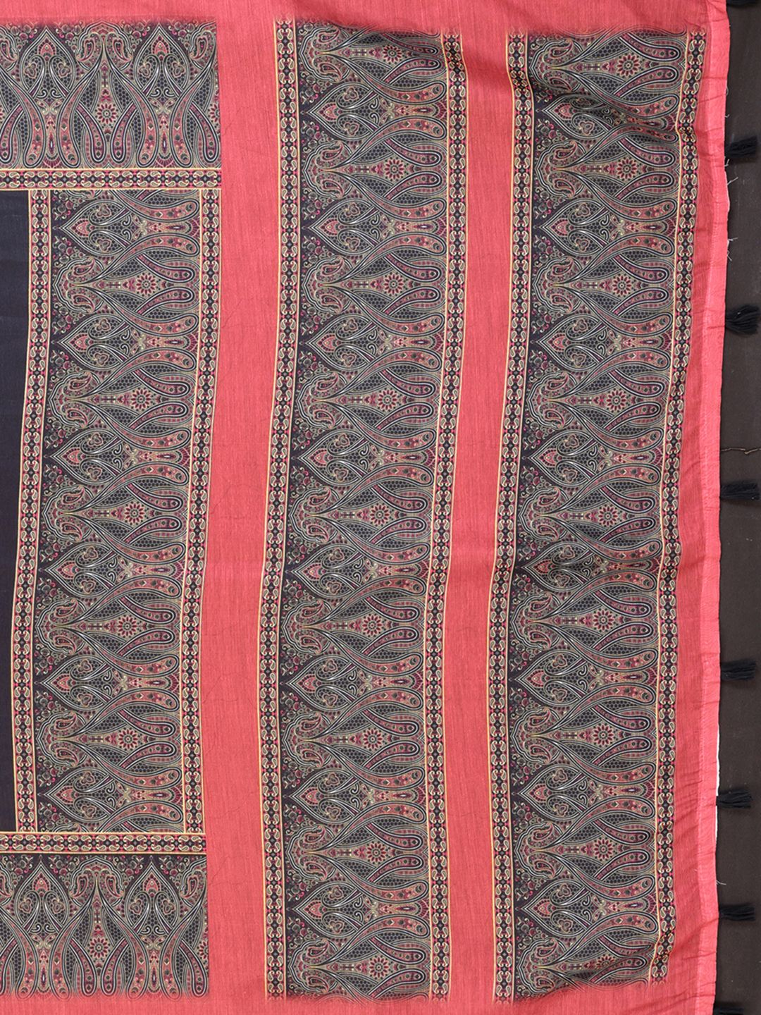 Coral Black Chanderi Cotton Paisley Print Saree with Border