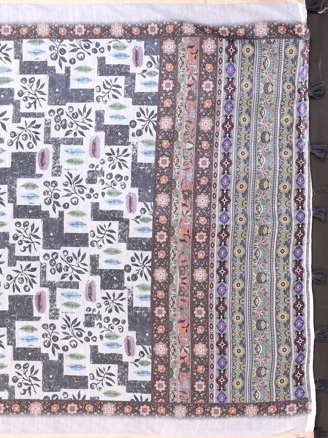 Buy White Chanderi Cotton Printed Saree with Elegant Border