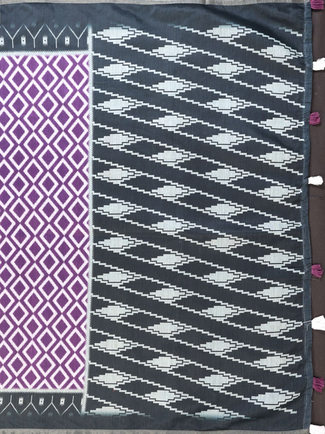 Purple Geometric Chanderi Cotton Saree with Contrast Border