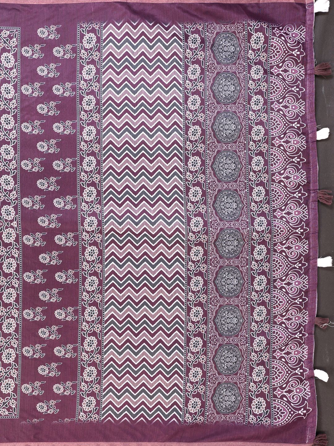 Purple Printed Chanderi Cotton Saree With Patterned Border