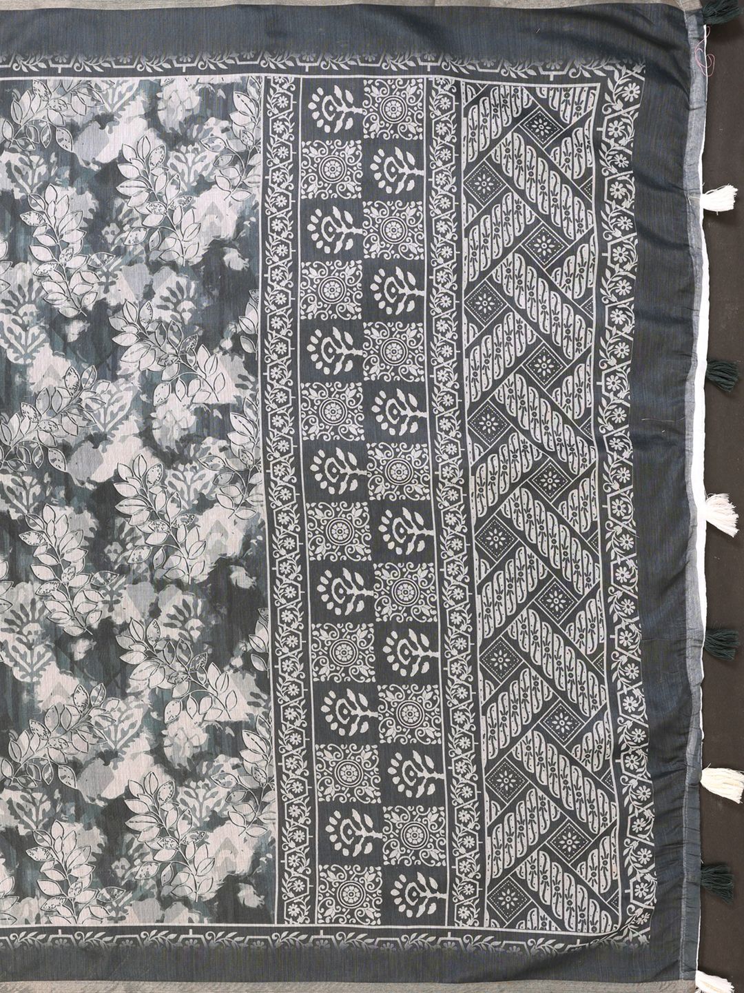 Slate Grey Floral Chanderi Cotton Saree with Printed Pallu