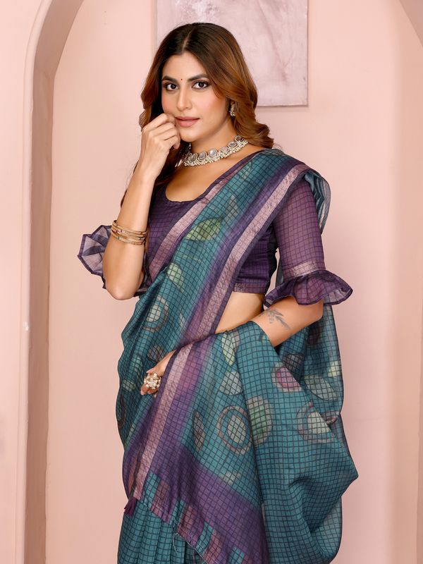 Black Chanderi Cotton Saree with Contemporary Checked Weave